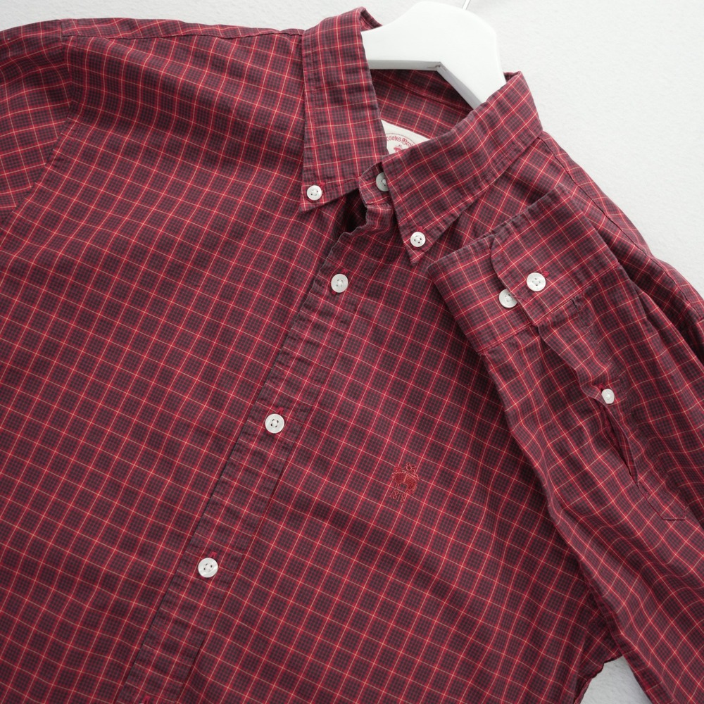 Brooks Brothers Red Fleece‎ Mens Medium Red Plaid Check Button Down Shirt Cotton